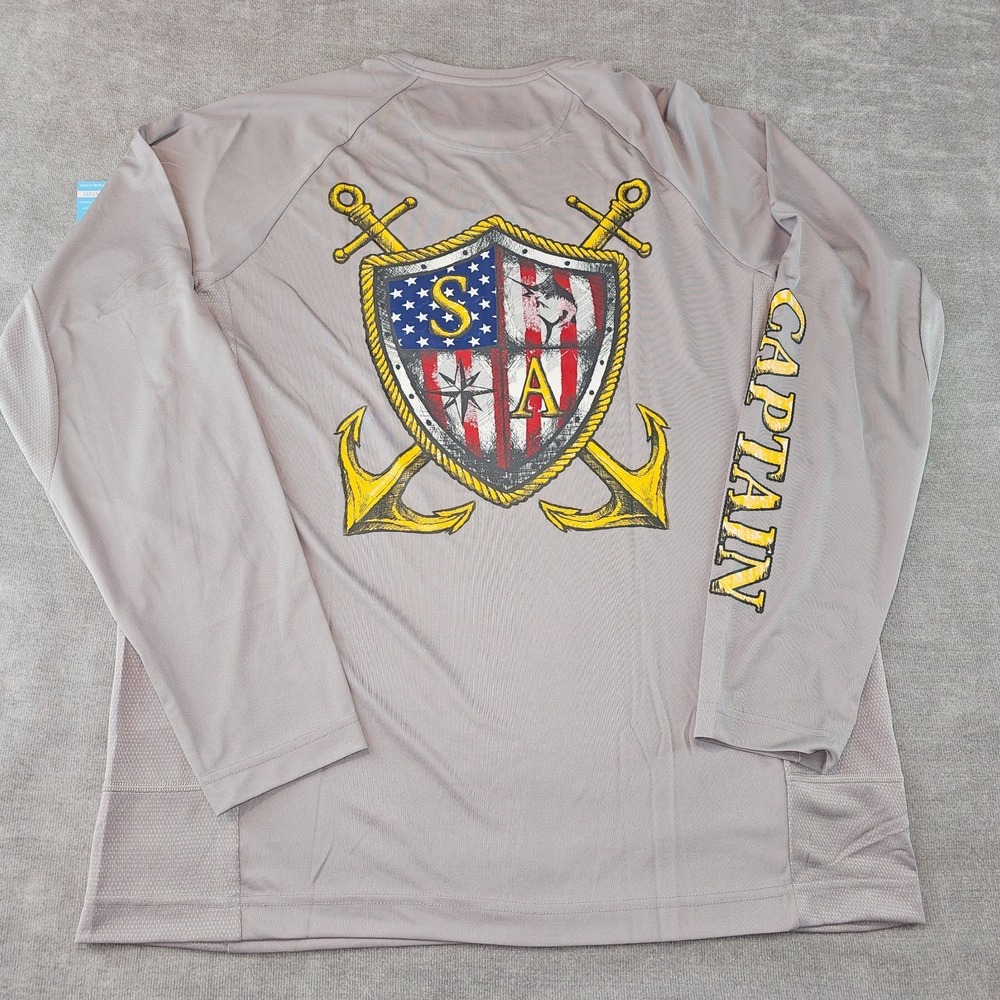 SA Company Shirt Mens Mesh Gray Long Sleeve Performance Fishing Large Captain